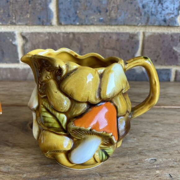 Mushroom Creamer and Sugar Vintage Relpo Midcentury Japanese Ceramic C-2122 READ - Picture 2 of 16